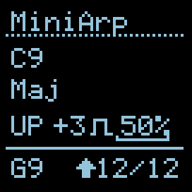 Clip up — playing G9, ↑ arrow