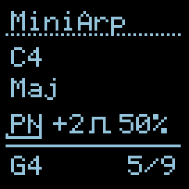 PN mode mid-playback — C4 / Maj / PN +2 / 50 %, step 5/9